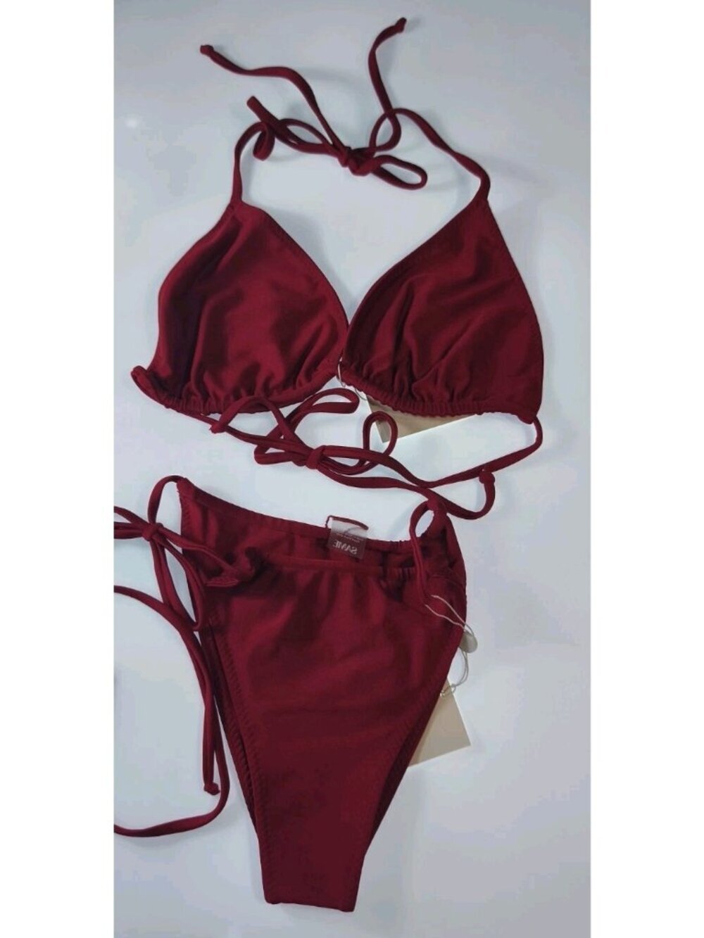 SAME Los Angeles Swim Bikini Set 2Pc Medium Triangle Top High Weist Bottom Red